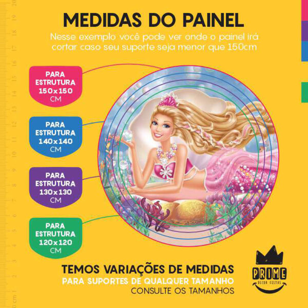 Painel Redondo 3D Barbie Sereia Tecido Sublimado - Image 4