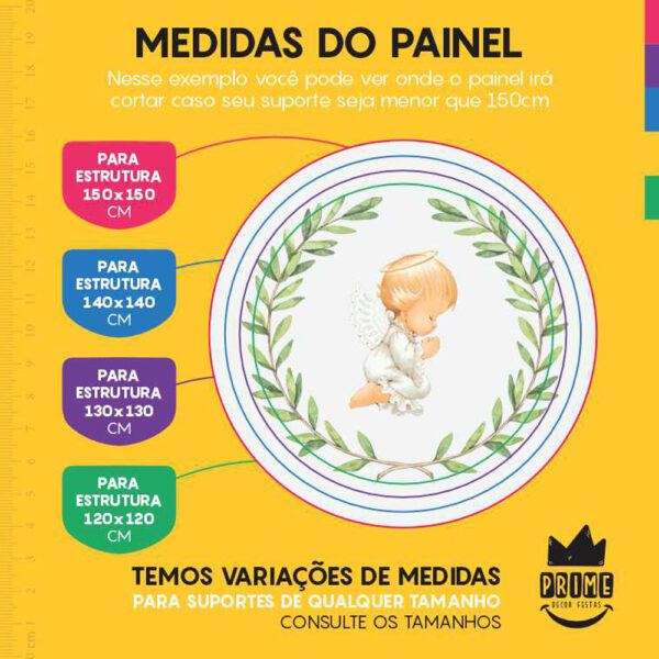 Painel Redondo 3D Batizado Anjinho Branco Tecido Sublimado - Image 4