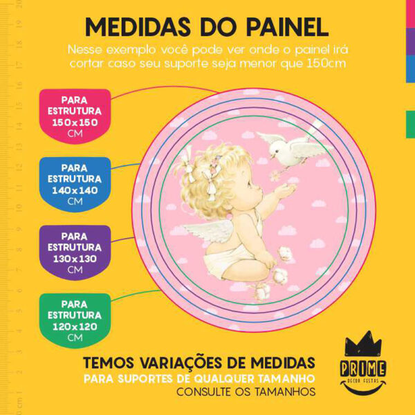Painel Redondo 3D Batizado Anjinho Tecido Sublimado - Image 4
