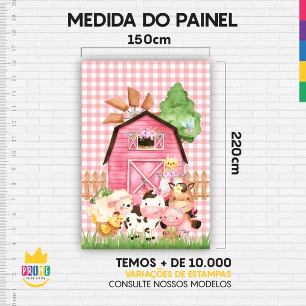 Painel de Festa Retangular 3D Fazendinha Vermelha  Casadinho 1,50m x 2,20m - Image 4