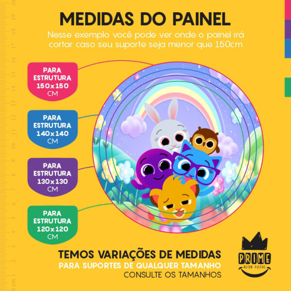Painel Redondo 3D Bolofofos Arco Iris Sublimado - Image 4