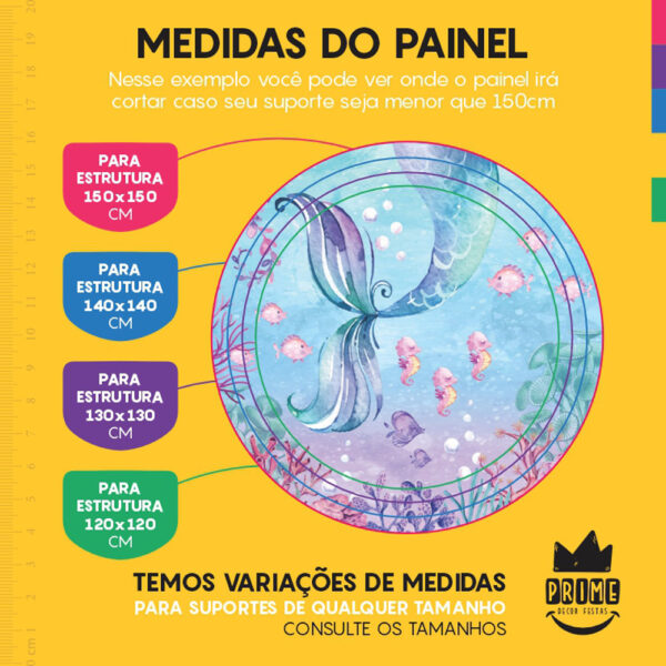 Painel Redondo 3D Cauda Sereia Tecido Sublimado - Image 4