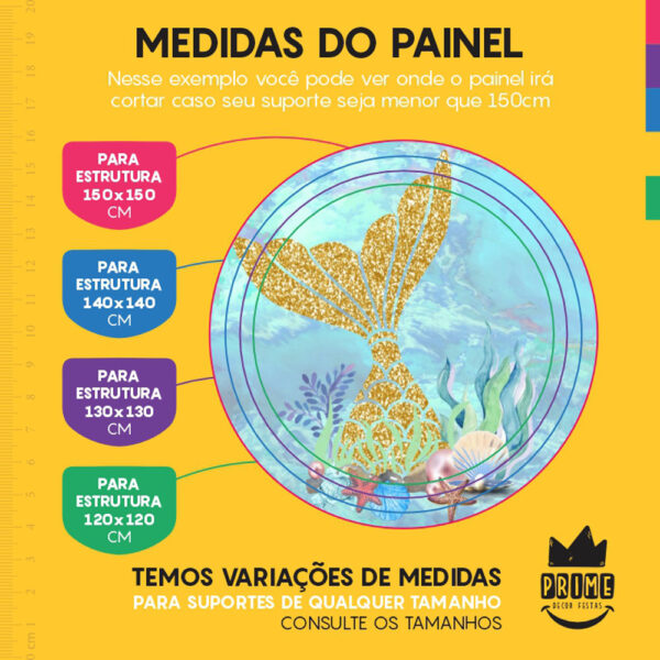 Painel Redondo 3D Cauda Sereia Tecido Sublimado - Image 4