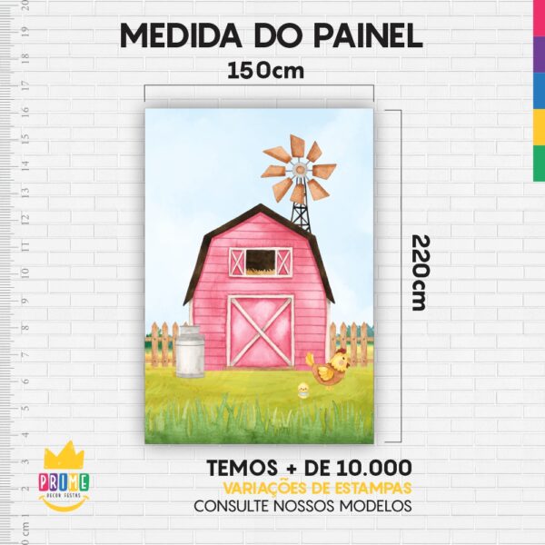 Painel de Festa Retangular 3D Fazendinha Aquarela Rosa Casadinho 1,50m x 2,20m - Image 3