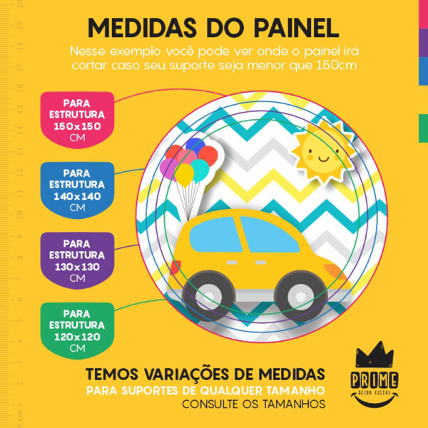 Painel Redondo 3D Carros Cute Tecido Sublimado - Image 4