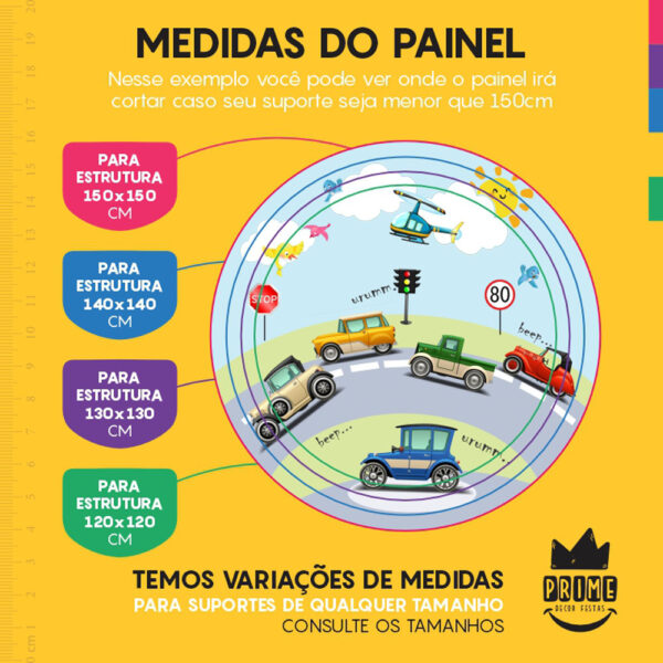 Painel Redondo 3D Carros Cute Tecido Sublimado - Image 4