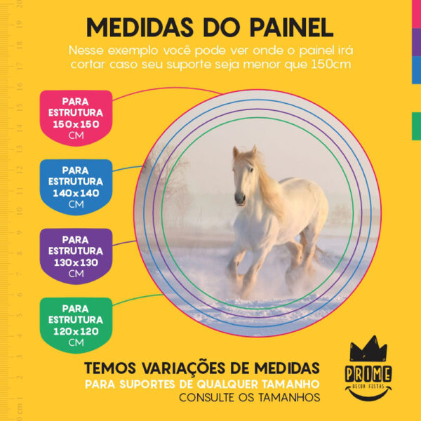 Painel Redondo 3D Cavalo Branco Tecido Sublimado - Image 4