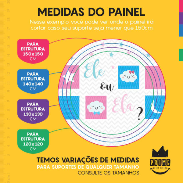 Painel Redondo 3D Chá Revelação Ele ou Ela Tecido Sublimado - Image 4