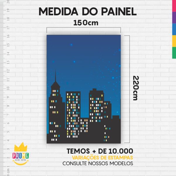 Painel de Festa Retangular 3D Prédio Hérois Noite Casadinho 1,50m x 2,20m - Image 3