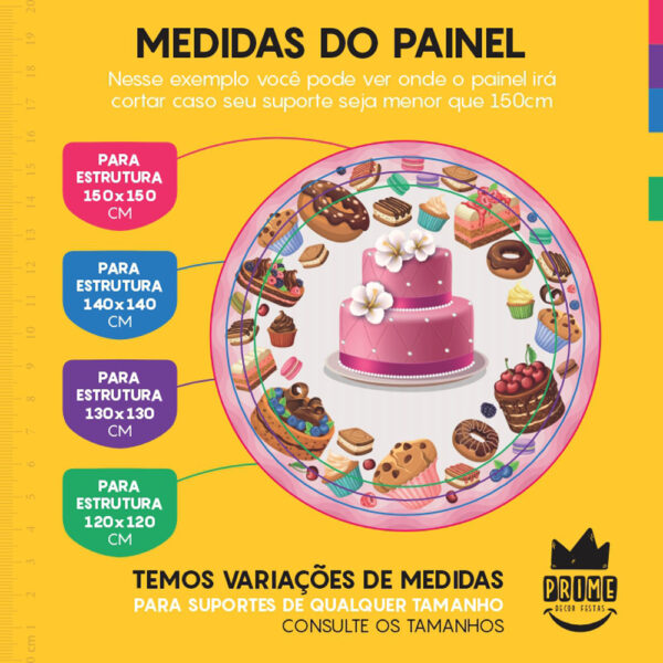 Painel Redondo 3D Confeitaria Bolo Tecido Sublimado - Image 4