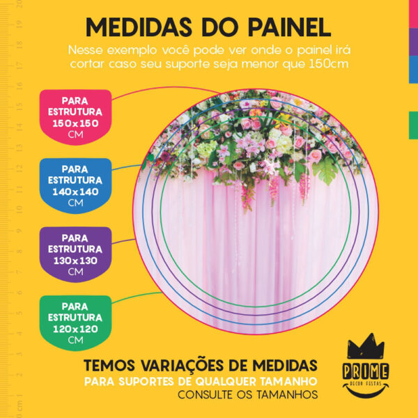 Painel Redondo 3D Cortina de Flores Tecido Sublimado - Image 4