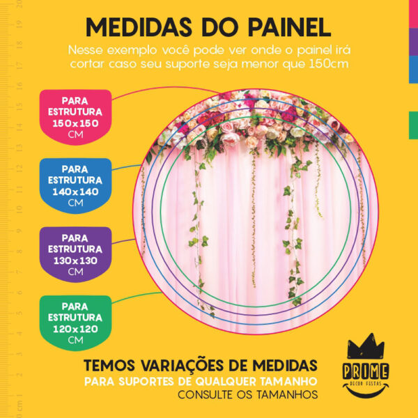 Painel Redondo 3D Cortina de Flores Tecido Sublimado - Image 4