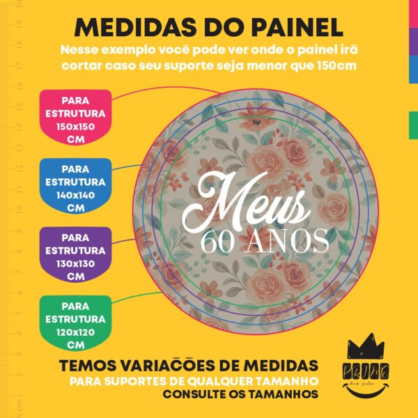 Painel Redondo 3D Meus 60 Anos Tecido Sublimado - Image 4