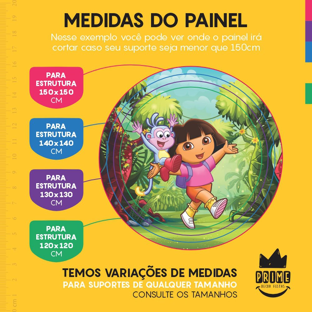 Painel Redondo 3D Dora Aventureira Tecido Sublimado - Imagem 4