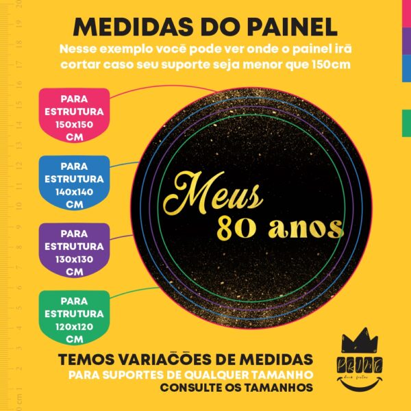 Painel Redondo 3D Meus 80 Anos Tecido Sublimado - Image 4