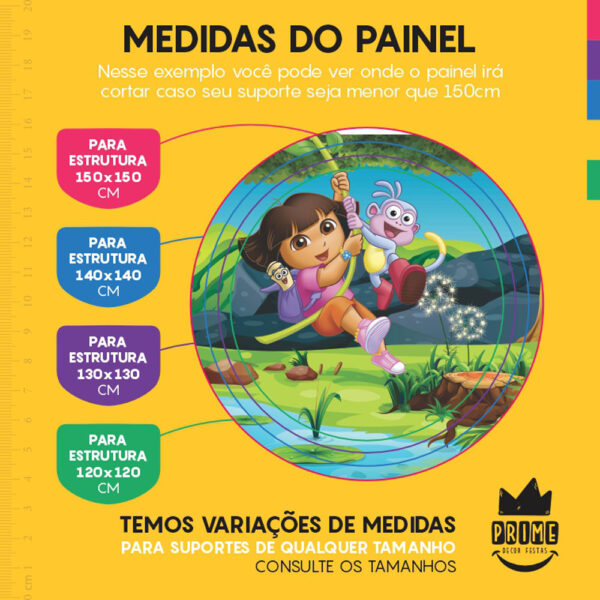 Painel Redondo 3D Dora Aventureira Tecido Sublimado - Image 4