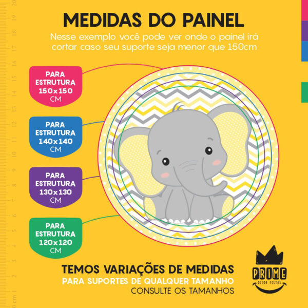 Painel Redondo 3D Elefantinho Amarelo Tecido Sublimado - Image 4