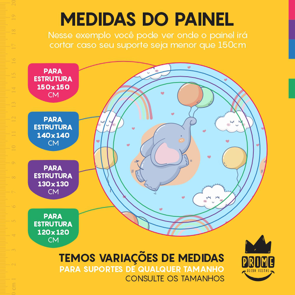 Painel Redondo 3D Elefantinho Tecido Sublimado - Imagem 4