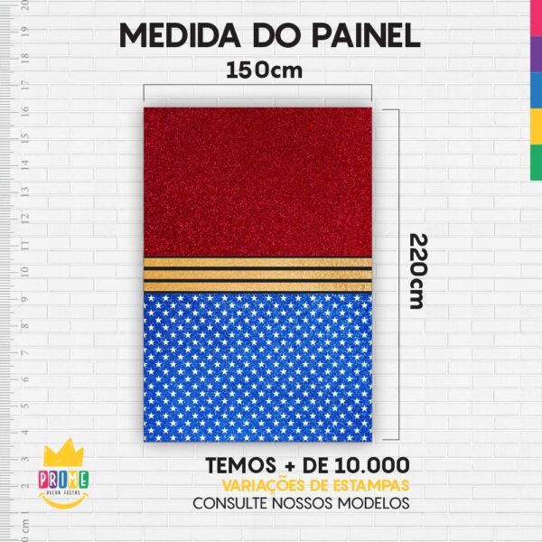 Painel de Festa Retangular 3D Mulher Maravilha Casadinho 1,50m x 2,20m - Image 3