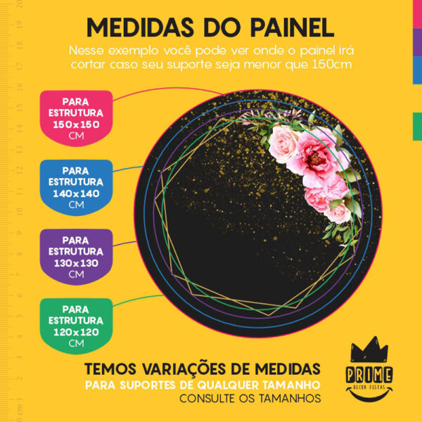 Painel Redondo 3D Floral Preto Tecido Sublimado - Image 4