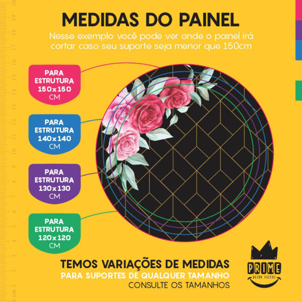 Painel Redondo 3D Floral Preto Tecido Sublimado - Image 4