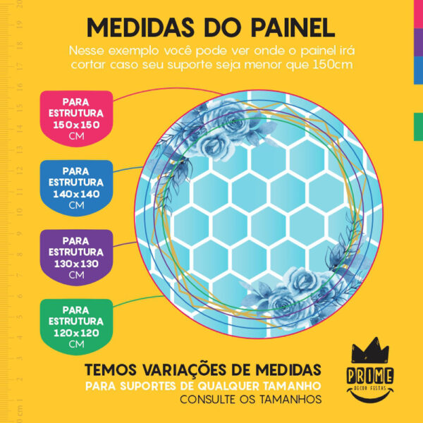 Painel Redondo 3D Floral Azul Tecido Sublimado - Image 4
