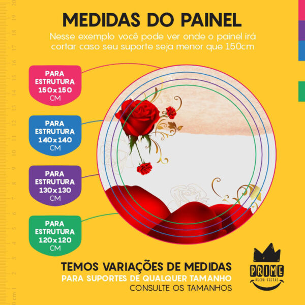 Painel Redondo 3D Floral Vermelho Tecido Sublimado - Image 4