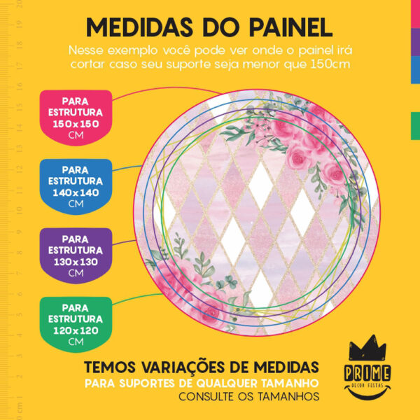 Painel Redondo 3D Floral Rosa Tecido Sublimado - Image 4