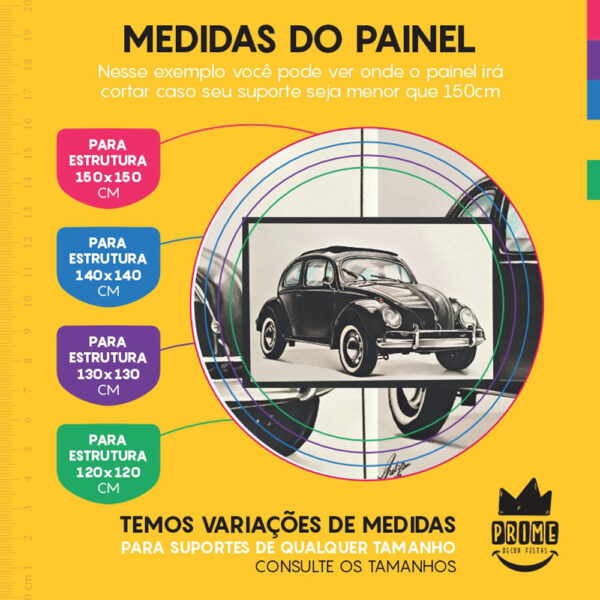 Painel Redondo 3D Fusca Preto Tecido Sublimado - Image 4