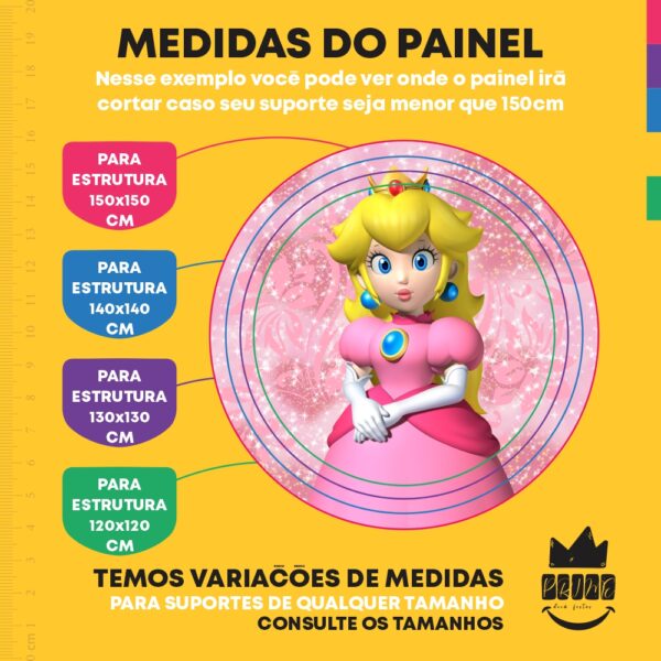 Painel Redondo 3D Princesa Peach Tecido Sublimado - Image 4