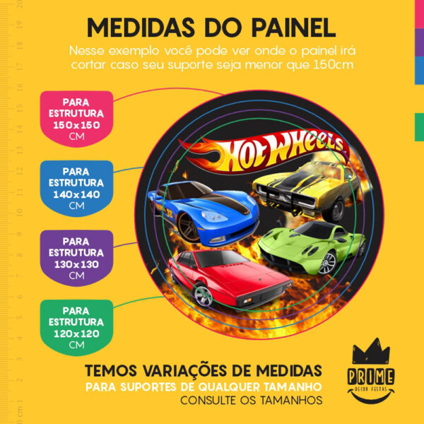 Painel Redondo 3D Hotwheels Tecido Sublimado - Image 4