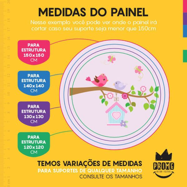 Painel Redondo 3D Jardim Encantado Pássaro Tecido Sublimado - Image 4