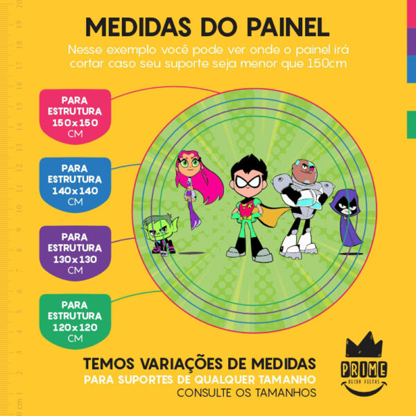 Painel Redondo 3D Jovens Titãs Verde Tecido Sublimado - Image 4