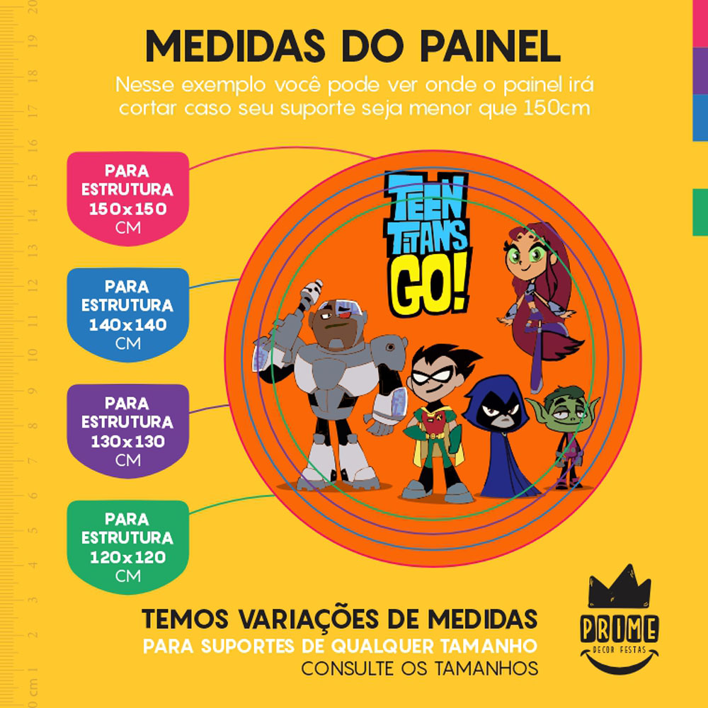 Painel Redondo 3D Jovens Titãs Laranja Tecido Sublimado - Imagem 4