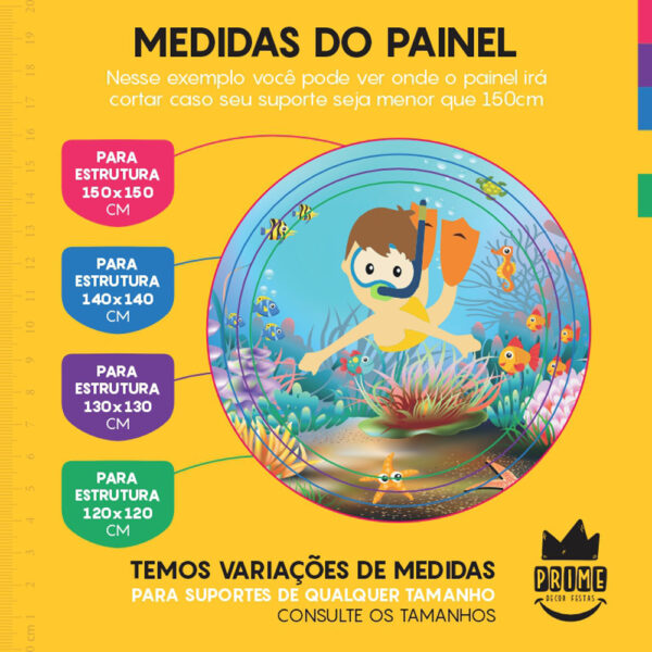 Painel Redondo 3D Mergulhador Aventureiro Tecido Sublimado - Image 4