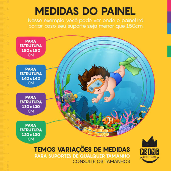 Painel Redondo 3D Mergulhador Aventureiro Tecido Sublimado - Image 4