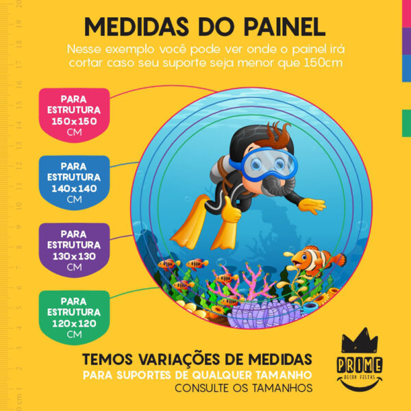 Painel Redondo 3D Mergulhador Aventureiro Tecido Sublimado - Image 4