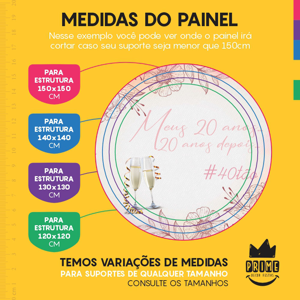 Painel Redondo 3D Meus 40 Anos Tecido Sublimado - Imagem 4