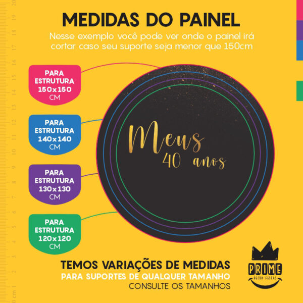 Painel Redondo 3D Meus 40 Anos Preto Tecido Sublimado - Image 4