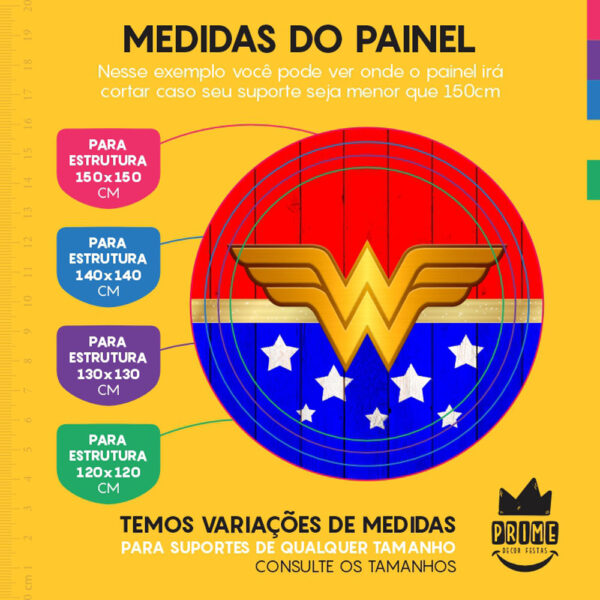 Painel Redondo 3D Mulher Maravilha Tecido Sublimado - Image 4