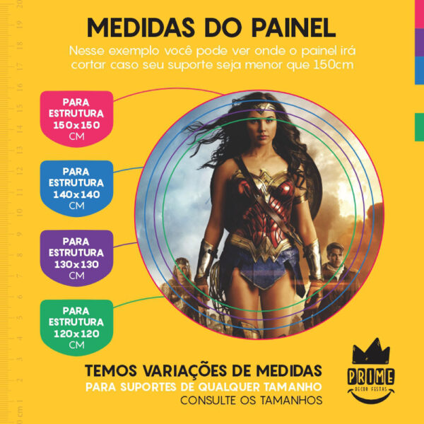 Painel Redondo 3D Mulher Maravilha Tecido Sublimado - Image 4