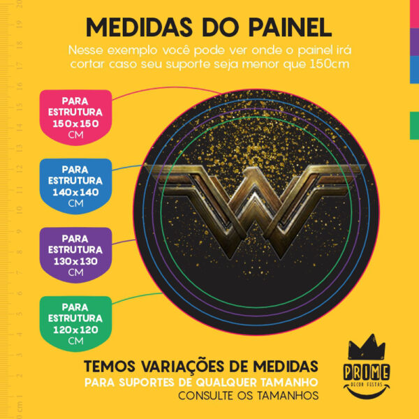 Painel Redondo 3D Mulher Maravilha Preto Tecido Sublimado - Image 4