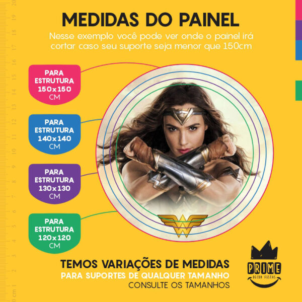 Painel Redondo 3D Mulher Maravilha Tecido Sublimado - Image 4