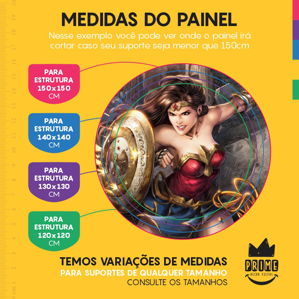 Painel Redondo 3D Mulher Maravilha Tecido Sublimado - Imagem 4