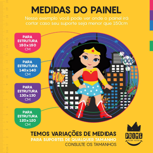 Painel Redondo 3D Mulher Maravilha Cute Tecido Sublimado - Image 4