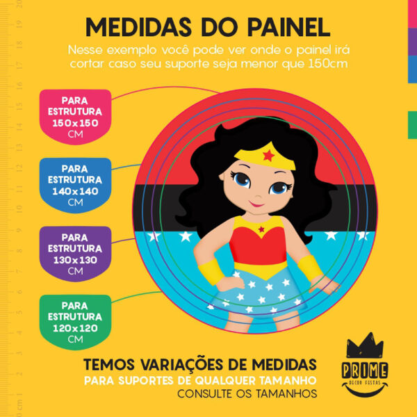 Painel Redondo 3D Mulher Maravilha Cute Tecido Sublimado - Image 4