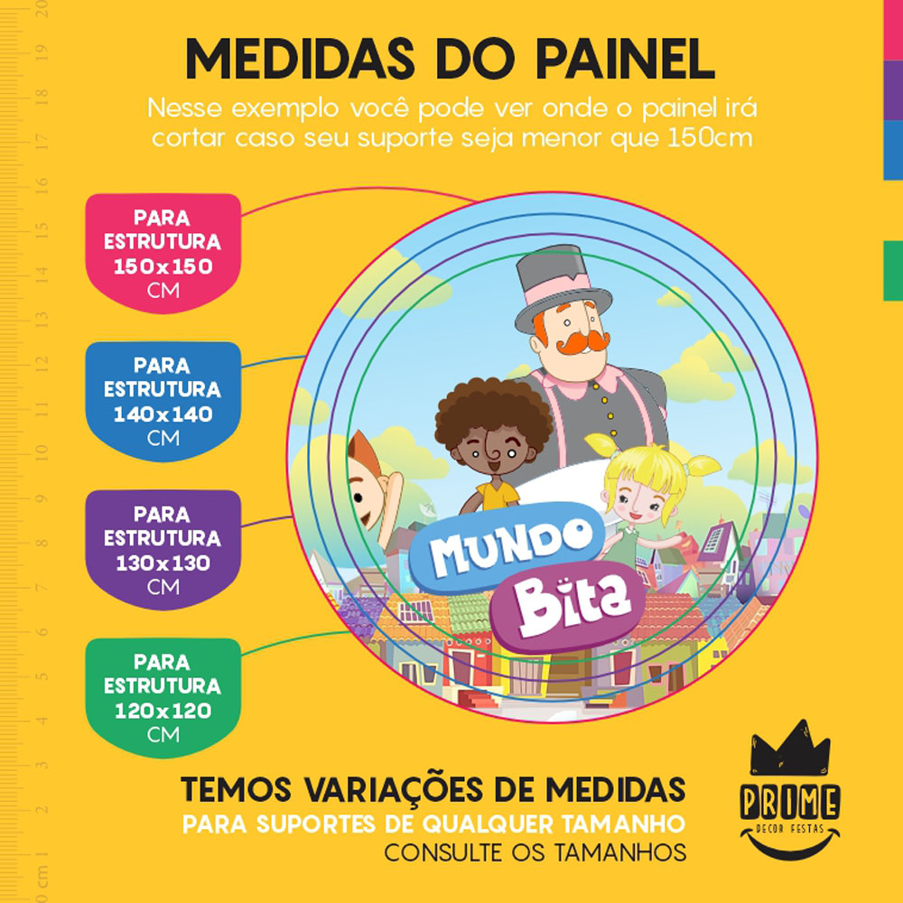 Painel Redondo 3D Mundo Bita Tecido Sublimado - Imagem 4