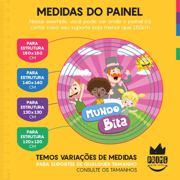 Painel Redondo 3D Mundo Bita Rosa Tecido Sublimado - Image 4