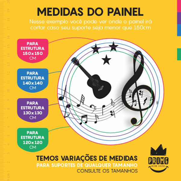 Painel Redondo 3D Musica Branco Tecido Sublimado - Image 4