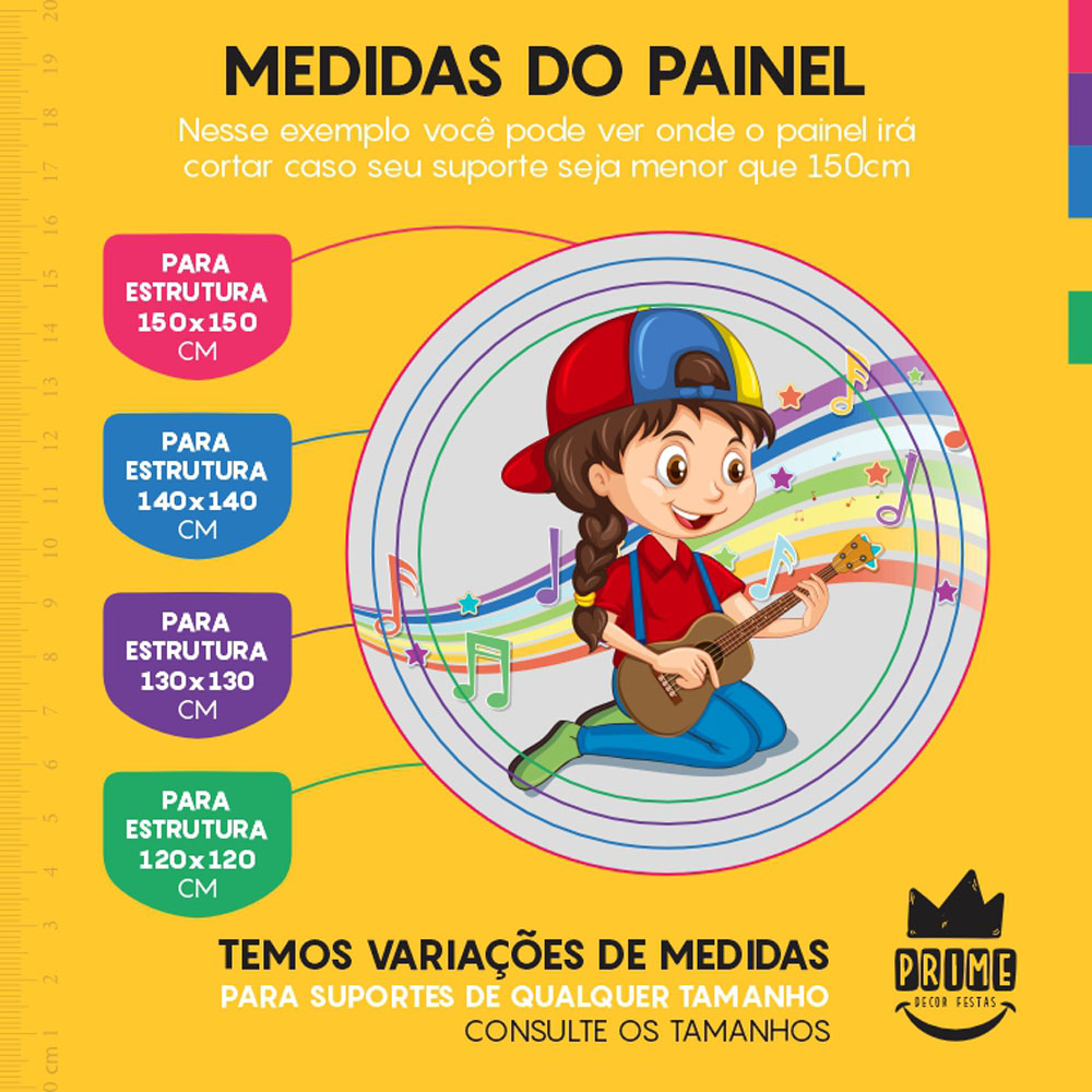 Painel Redondo 3D Musica Tecido Sublimado - Imagem 3